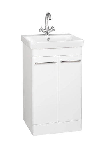 Options 24 500mm Floor Standing 2 Door Unit with Ceramic Basin – White - Tuskan Tiles