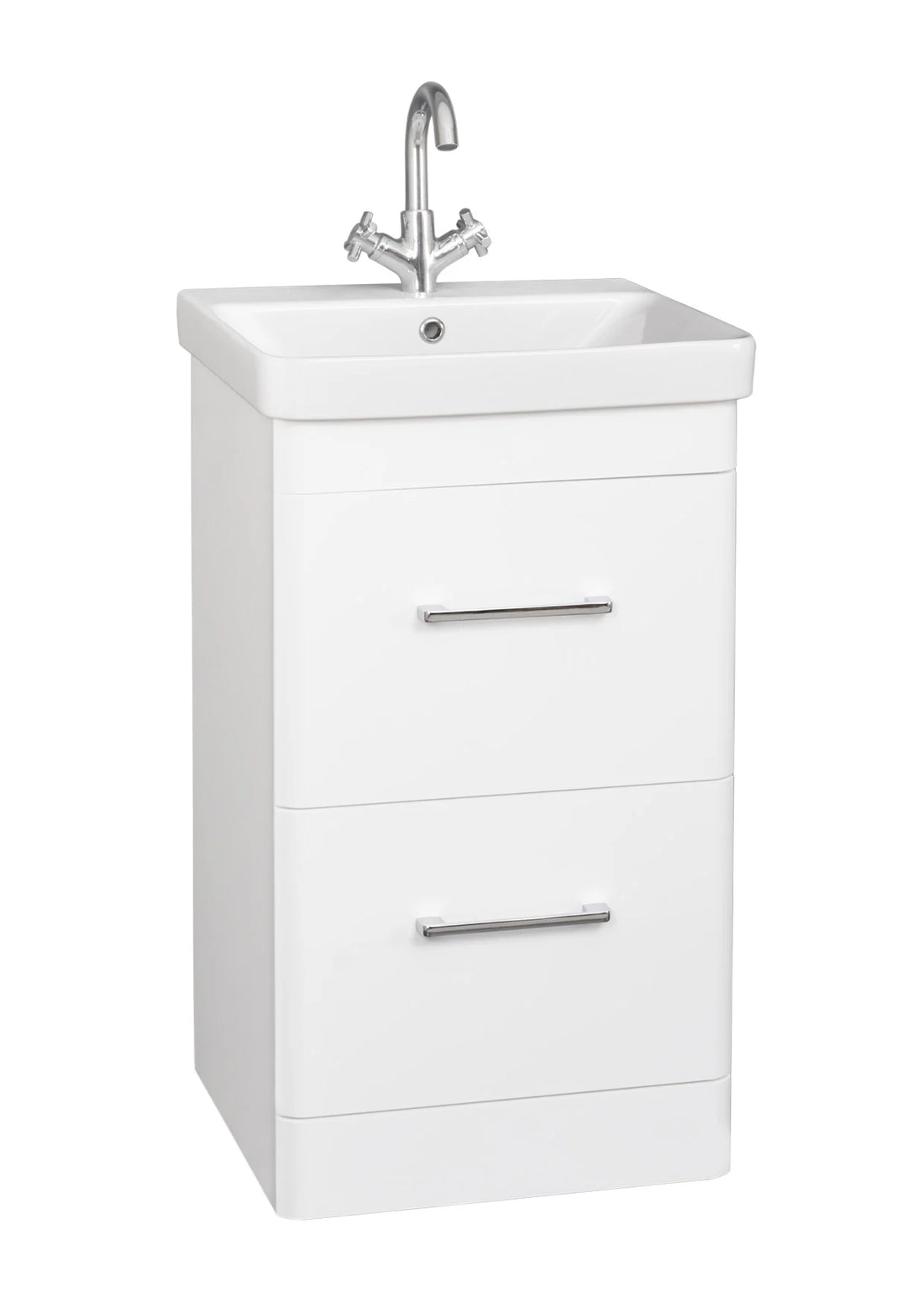 Options 24 500mm Floor Standing 2 Drawer Unit with Ceramic Basin – White - Tuskan Tiles