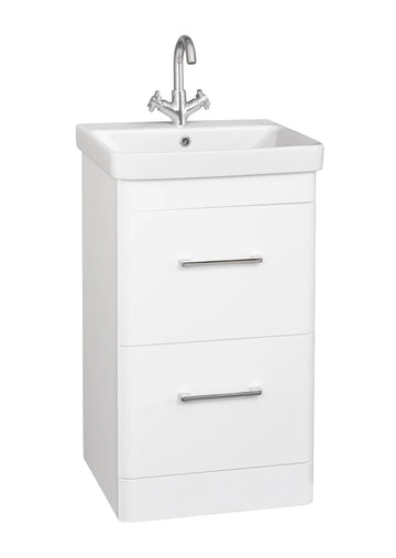 Options 24 500mm Floor Standing 2 Drawer Unit with Ceramic Basin – White - Tuskan Tiles