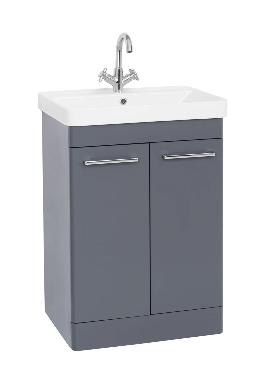 Options 24 600mm Floor Standing 2 Door Unit with Ceramic Basin – Cool Grey - Tuskan Tiles