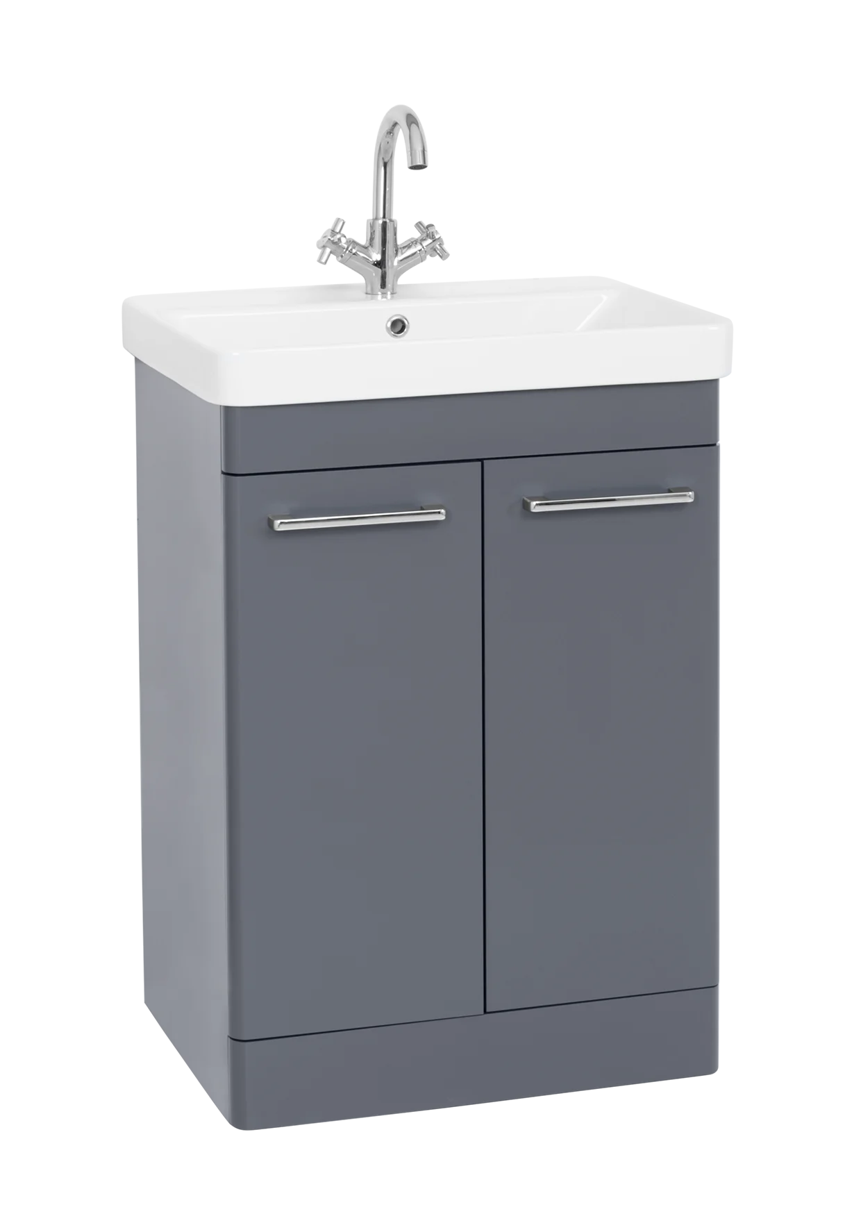 Options 24 600mm Floor Standing 2 Door Unit with Ceramic Basin – Cool Grey - Tuskan Tiles