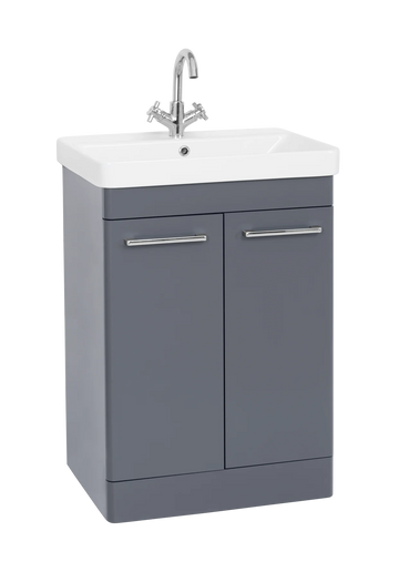Options 24 600mm Floor Standing 2 Door Unit with Ceramic Basin – Cool Grey - Tuskan Tiles