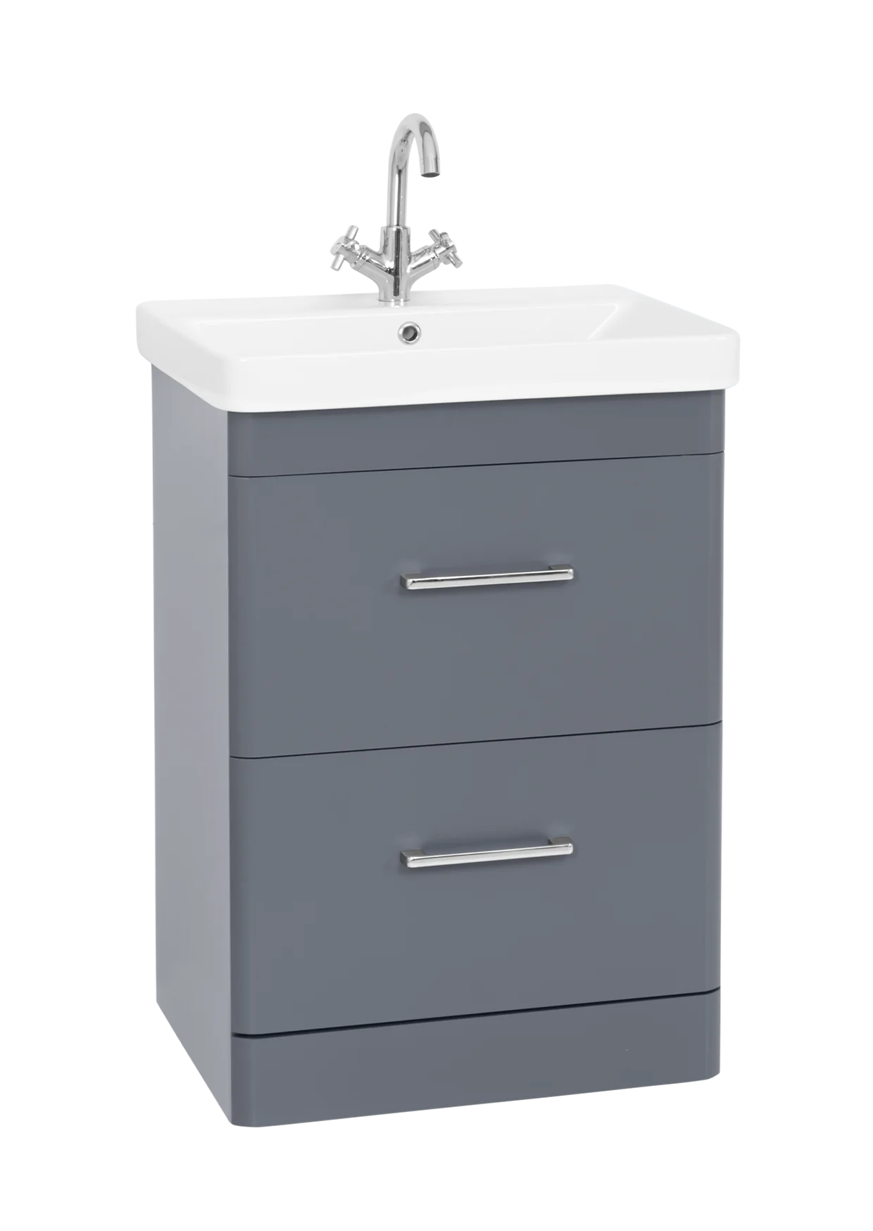 Options 24 600mm Floor Standing 2 Drawer Unit with Ceramic Basin – Cool Grey - Tuskan Tiles