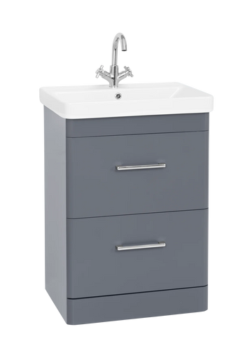 Options 24 600mm Floor Standing 2 Drawer Unit with Ceramic Basin – Cool Grey - Tuskan Tiles