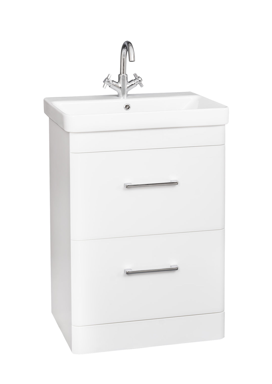 Options 24 600mm Floor Standing 2 Drawer Unit with Ceramic Basin – White - Tuskan Tiles