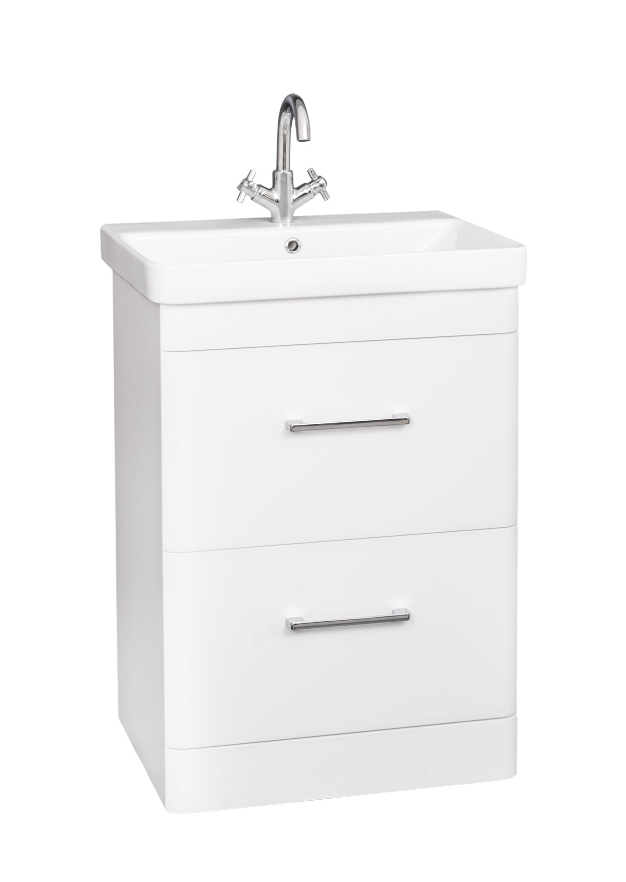Options 24 600mm Floor Standing 2 Drawer Unit with Ceramic Basin – White - Tuskan Tiles