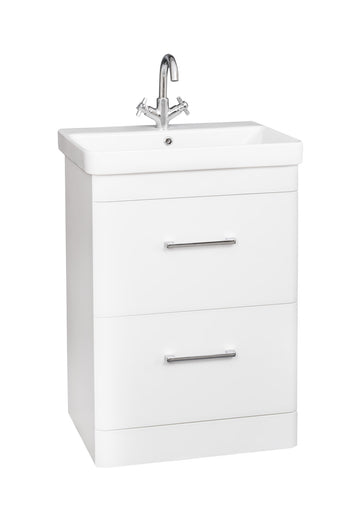 Options 24 600mm Floor Standing 2 Drawer Unit with Ceramic Basin – White - Tuskan Tiles