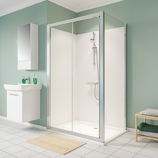 Geberit Geo Rectangular Sliding Shower Door - Silver Aluminium Frame - Reversible