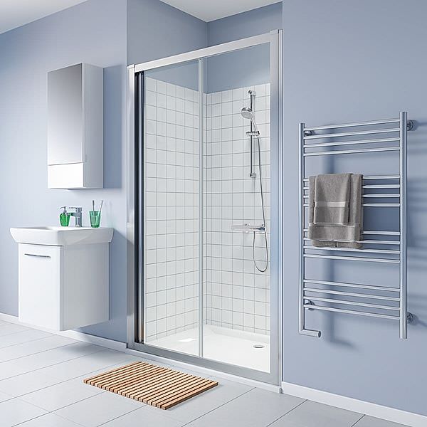 Geberit Geo Rectangular Sliding Shower Door - Silver Aluminium Frame - Reversible