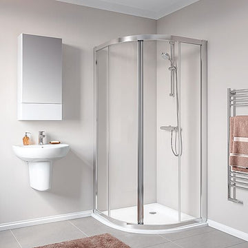 Geberit Geo Sliding Door Quadrant Shower Enclosure 1900mm High - Silver Aluminium Frame