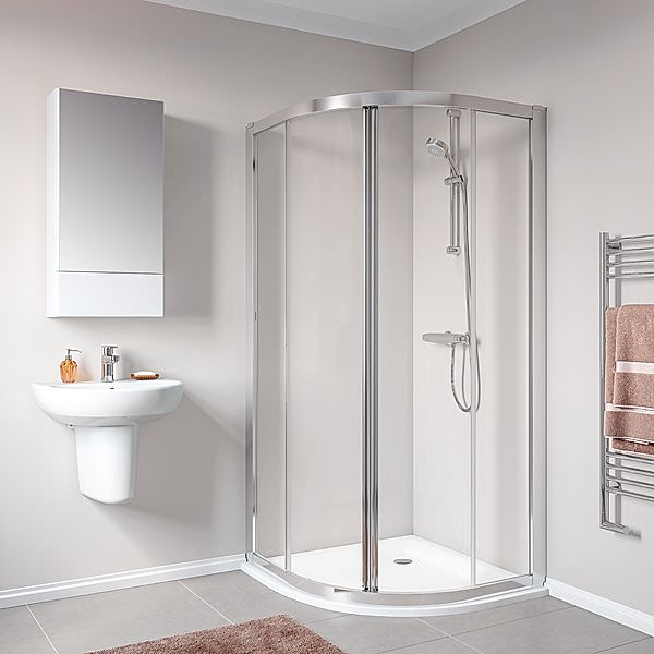 Geberit Geo Sliding Door Quadrant Shower Enclosure 1900mm High - Silver Aluminium Frame