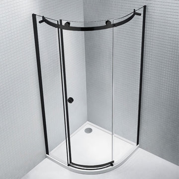 Aquaglass Sphere Black Sliding Curved Shower Enclosure with Handle - 1950mm High