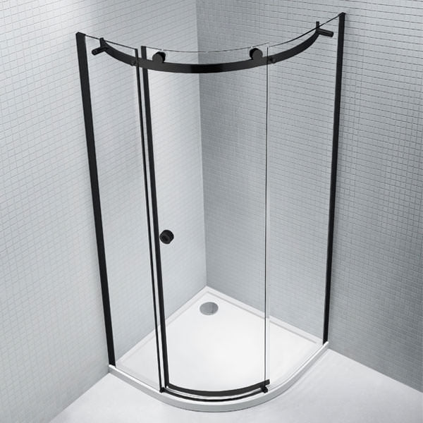 Aquaglass Sphere Black Sliding Curved Shower Enclosure with Handle - 1950mm High