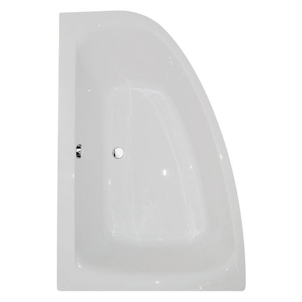 Aqua Cloud acrylic offset corner bath by Tuskan Tiles, 1500x1000mm, shown in different variants with smooth, modern design.