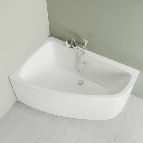 Aqua Cloud acrylic offset corner bath by Tuskan Tiles, 1500x1000mm, showcasing a modern white bathtub with sleek design.
