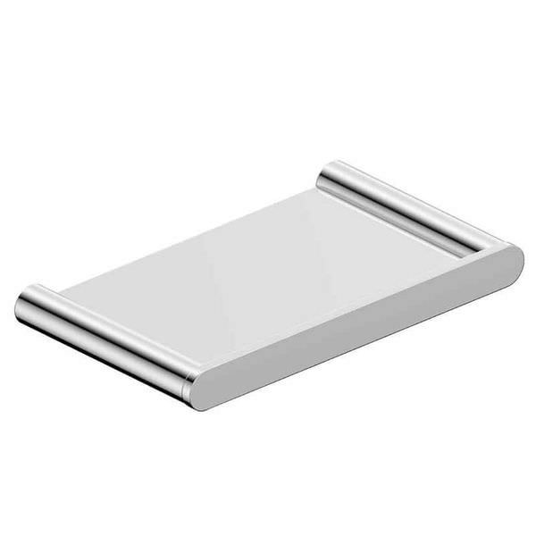 Contemporary stainless steel soap dish with wall holder, round design, compact size, ideal for modern bathrooms.
