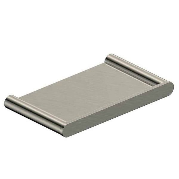 Contemporary stainless steel RAK Petit soap dish with wall holder, round shape, 112x120mm, mounted on bathroom wall.