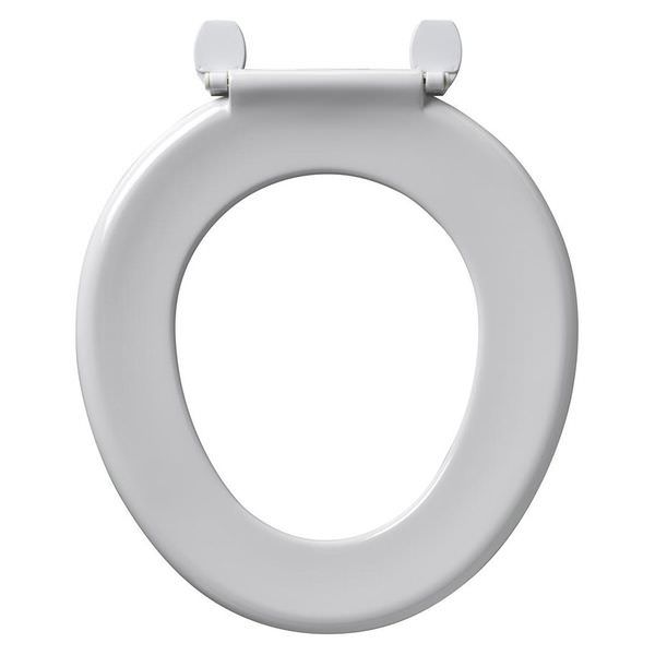 White Armitage Shanks Bakasan toilet seat with rod and plastic hinges, 380x440mm, designed for easy installation and comfort.