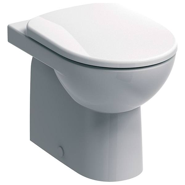 Geberit Selnova Round Flushwise white back-to-wall WC pan, 355 x 530mm, installed in a modern bathroom setting