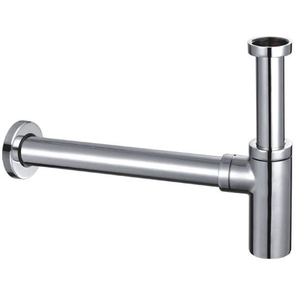 Chrome finish tube bottle trap by RAK, 320mm length, designed for bathroom sinks, with sleek, modern style and durable construction.