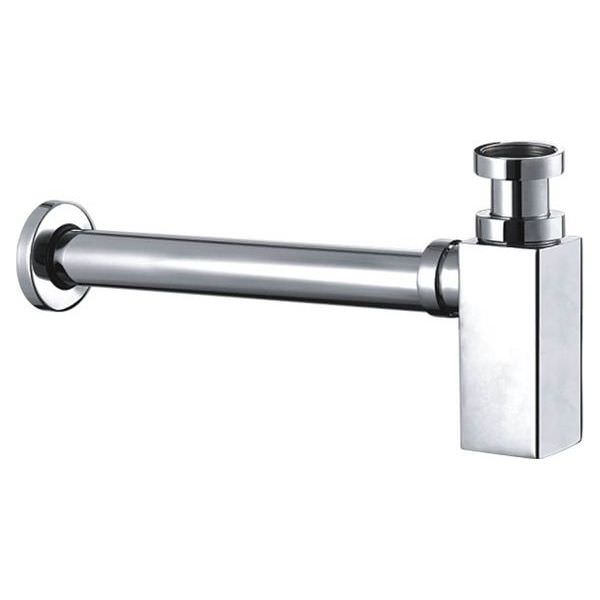 Chrome finish tube bottle trap by Tuskan Tiles, 320mm length, suitable for bathroom sinks, with sleek, modern design.