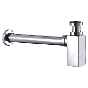 Chrome finish tube bottle trap by Tuskan Tiles, 320mm length, suitable for bathroom sinks, with sleek, modern design.