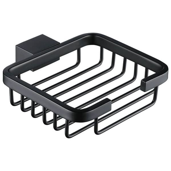 Tuskan Tiles RAK Moon wall-mounted shampoo and soap wire basket, 120x100mm, for bathroom storage, shown mounted on the wall.