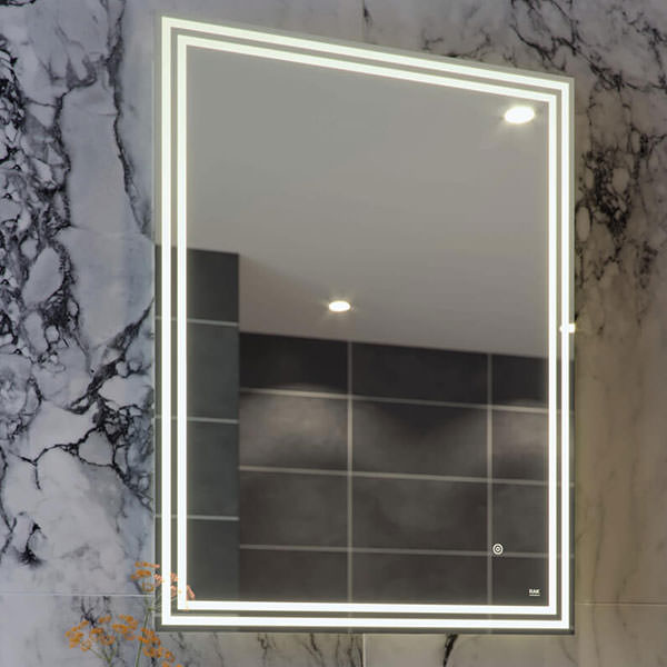 RAK Hermes Portrait Frontlit LED Mirror with Demister Pad and Shaver Socket - 600 x 800mm