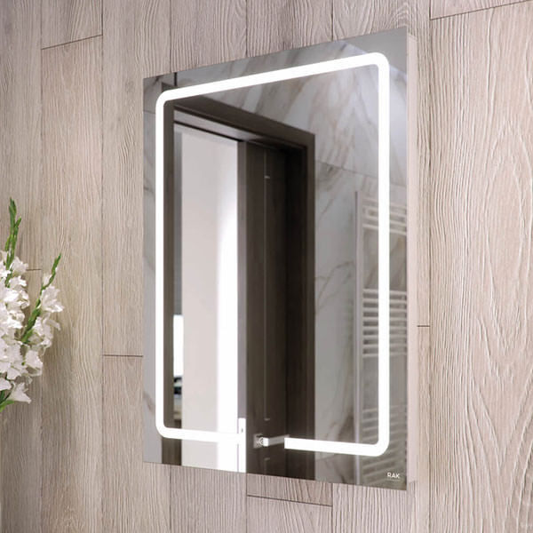 RAK Pegasus Portrait Frontlit LED Mirror with Demister Pad and Shaving Socket - 600 x 800mm