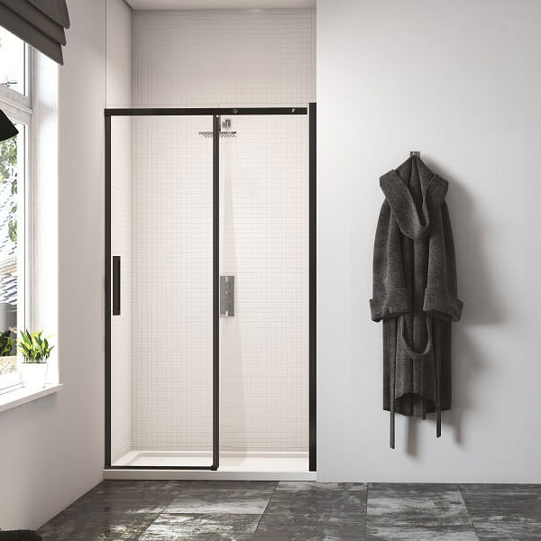Merlyn Ionic Essence Frameless Sliding Matt Black Shower Door - 2000mm High