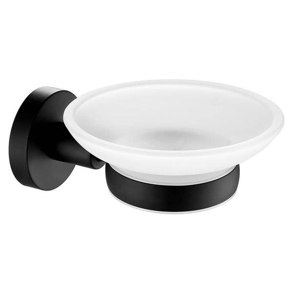 Tuskan Tiles JTP VOS wall-mounted frosted glass round soap dish and holder, 68x118mm, with sleek design and durable mounting.