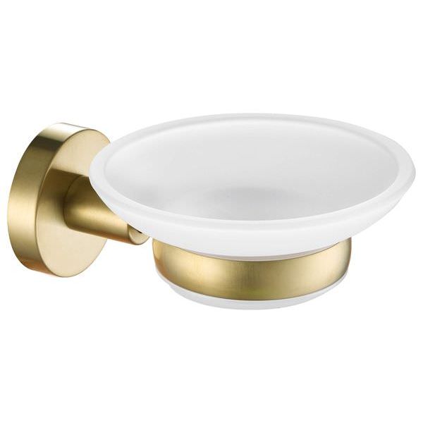 Tuskan Tiles JTP VOS wall-mounted frosted glass round soap dish and holder, 68x118mm, mounted on bathroom wall.