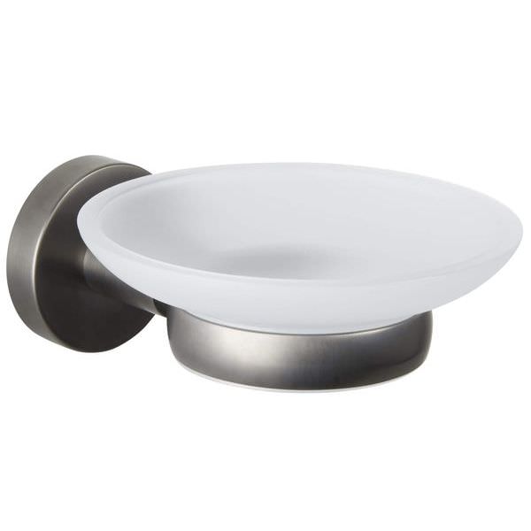 Tuskan Tiles JTP VOS wall-mounted frosted glass round soap dish and holder, 68x118mm, with sleek modern design.