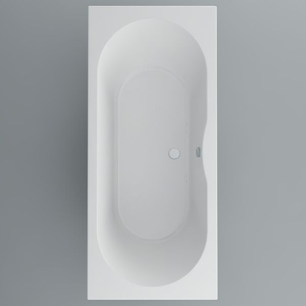 White double-ended IMEX Wave Imexcast bath with leg set, measuring 1800x800mm, shown in a bathroom setting.