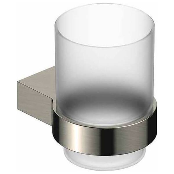 Wall-mounted RAK Petit tumbler holder by Tuskan Tiles, with a sleek design holding a tumbler cup in a modern bathroom setting.