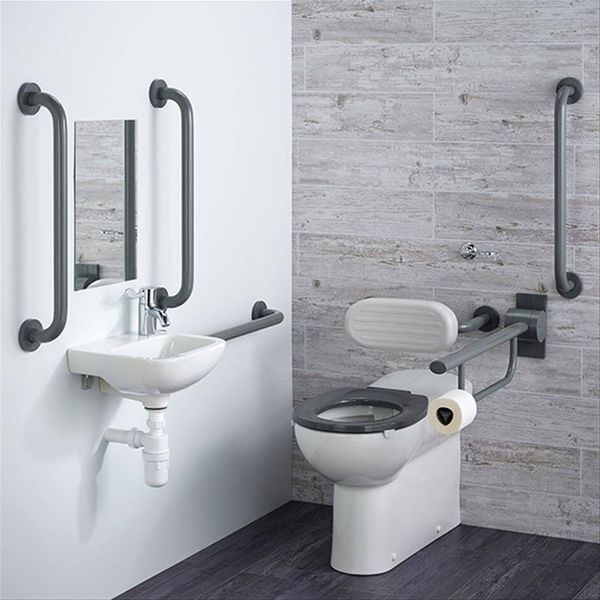 Armitage Shanks Contour-21 Plus DocM back-to-wall cloakroom suite pack with toilet and basin, installed in a modern bathroom setting.