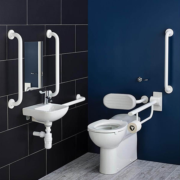Armitage Shanks Contour-21 Plus DocM back-to-wall cloakroom suite pack with toilet and sink, designed for modern bathroom use