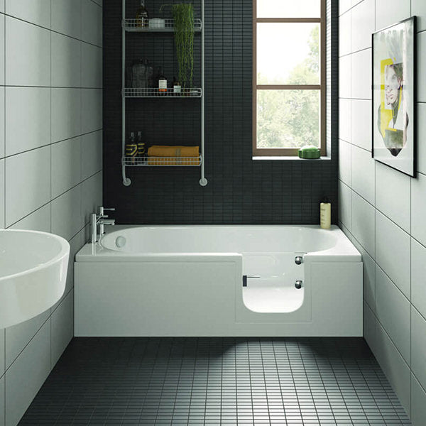 White Trojan Cascade Easy Access Freestanding Walk-In Bath with slip-resistant surface, designed for easy, safe bathing.