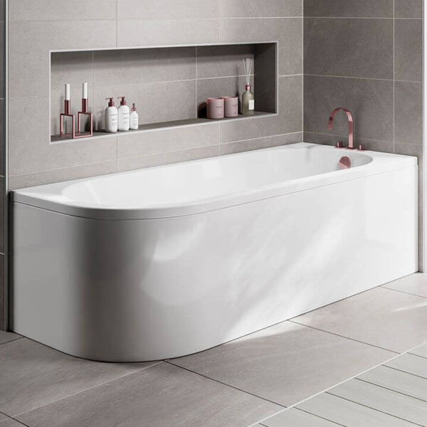 White Trojan Asymmetric Corner Back To Wall Encapsulated Bath with single end, designed for modern bathroom installations.