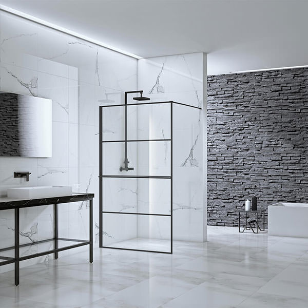 Aquaglass Velar Horizontal Black Frame Wetroom Shower Screen - Aluminium - Reversible