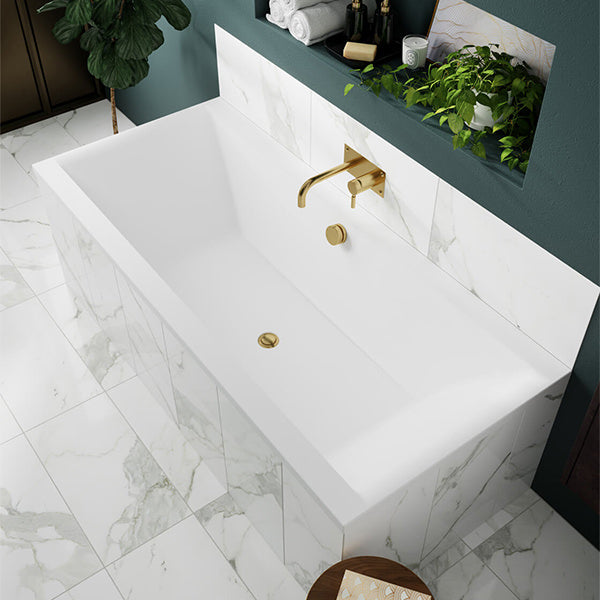 Nuie Asselby white acrylic double-ended bath, 1800x800mm, with thin edges, designed for modern bathroom installations.