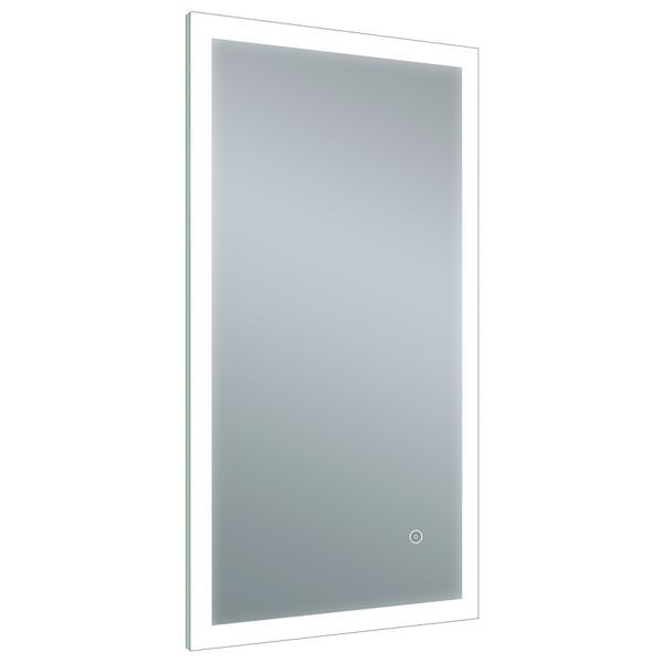 Rectangular Borderlit LED mirror with demister pad and shaver socket, by Tuskan Tiles, featuring modern design and bright illumination.