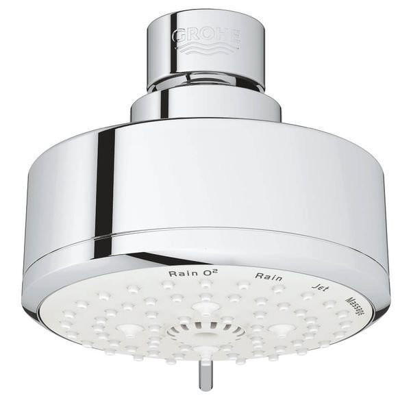 Grohe New Tempesta Cosmopolitan Chrome Round Shower Head - Swivel - 4 Spray Mode - 100mm