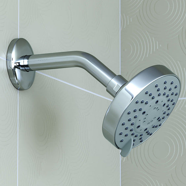 Vado Round Fixed Chrome Shower Head with Arm - 5 Spray Mode - 102 x 102mm