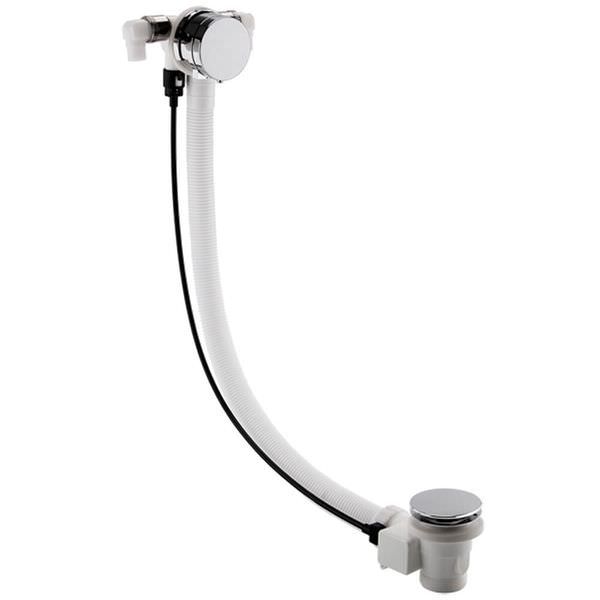 Nuie Freeflow bath filler with chrome pop-up waste and overflow, chrome finish, mounted on a bathtub for filling and drainage.