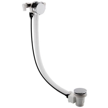 Nuie Freeflow bath filler with chrome pop-up waste and overflow, chrome finish, mounted on a bathtub for filling and drainage.