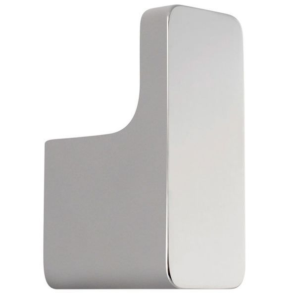 Chrome Vado Shama robe hook by Tuskan Tiles, mounted on wall, featuring sleek modern design for bathroom or closet use.