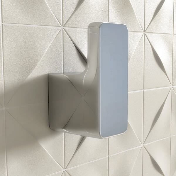 Chrome Vado Shama robe hook by Tuskan Tiles, wall-mounted with a sleek, modern design for bathroom or robe organization.