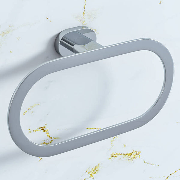 Wall-mounted chrome towel ring from Vado Life collection, elegant bathroom accessory with sleek finish.