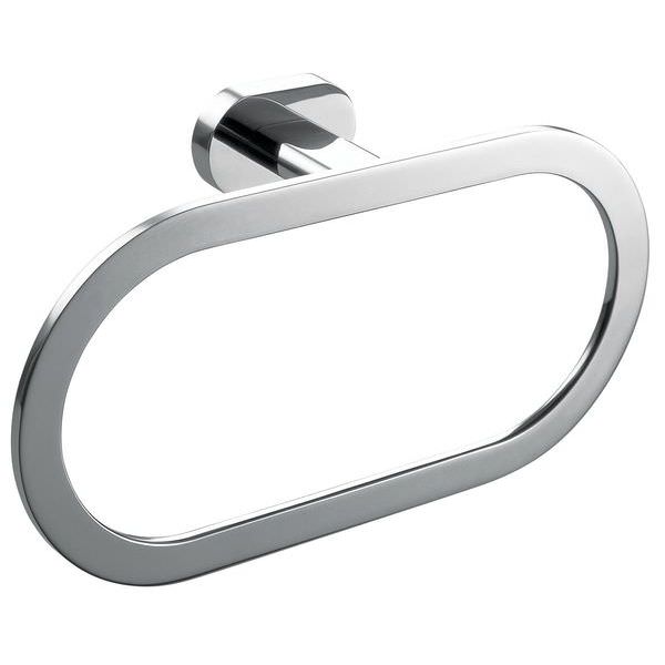 Chrome Vado Life wall-mounted towel ring by Tuskan Tiles, showing a sleek, round design for bathroom towel organization.